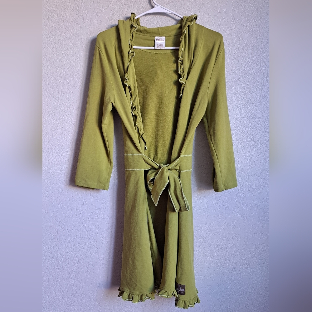 Matilda Jane Girls Green Ruffle Tie Waist Hooded Cardigan Jacket Size Large